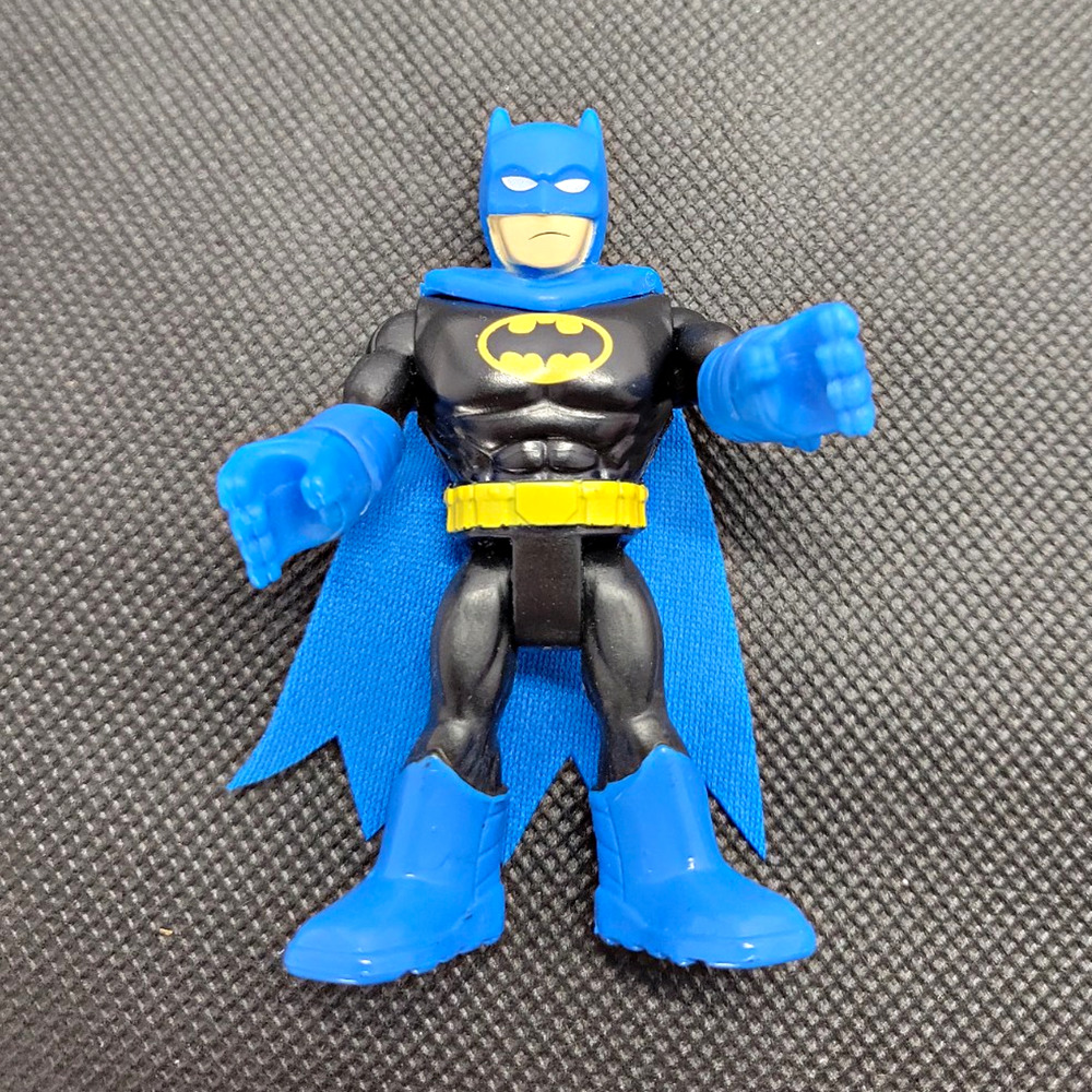 Batman Action Figure 5 in Black Suit Blue Cape Plastic Fabric Cape Included